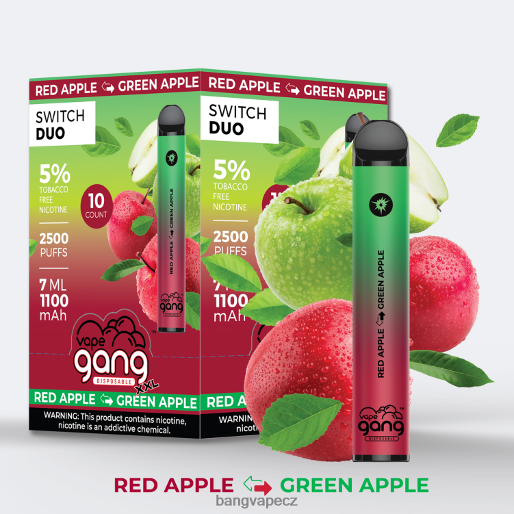 VNBN646 Vape Gang Switch Duo 2 příchutě (balení po 10 ks) červené jablko - zelené jablko | Bang Disposable Vape Flavors