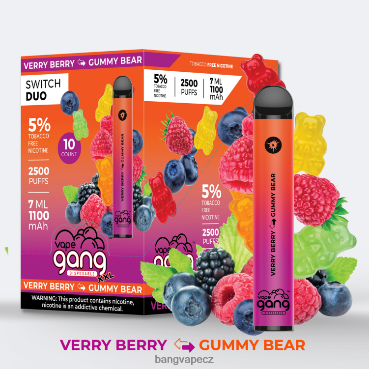 VNBN648 Vape Gang Switch Duo 2 příchutě (balení po 10 ks) velmi bobule - gumový medvídek | Bang Box Vape Cena